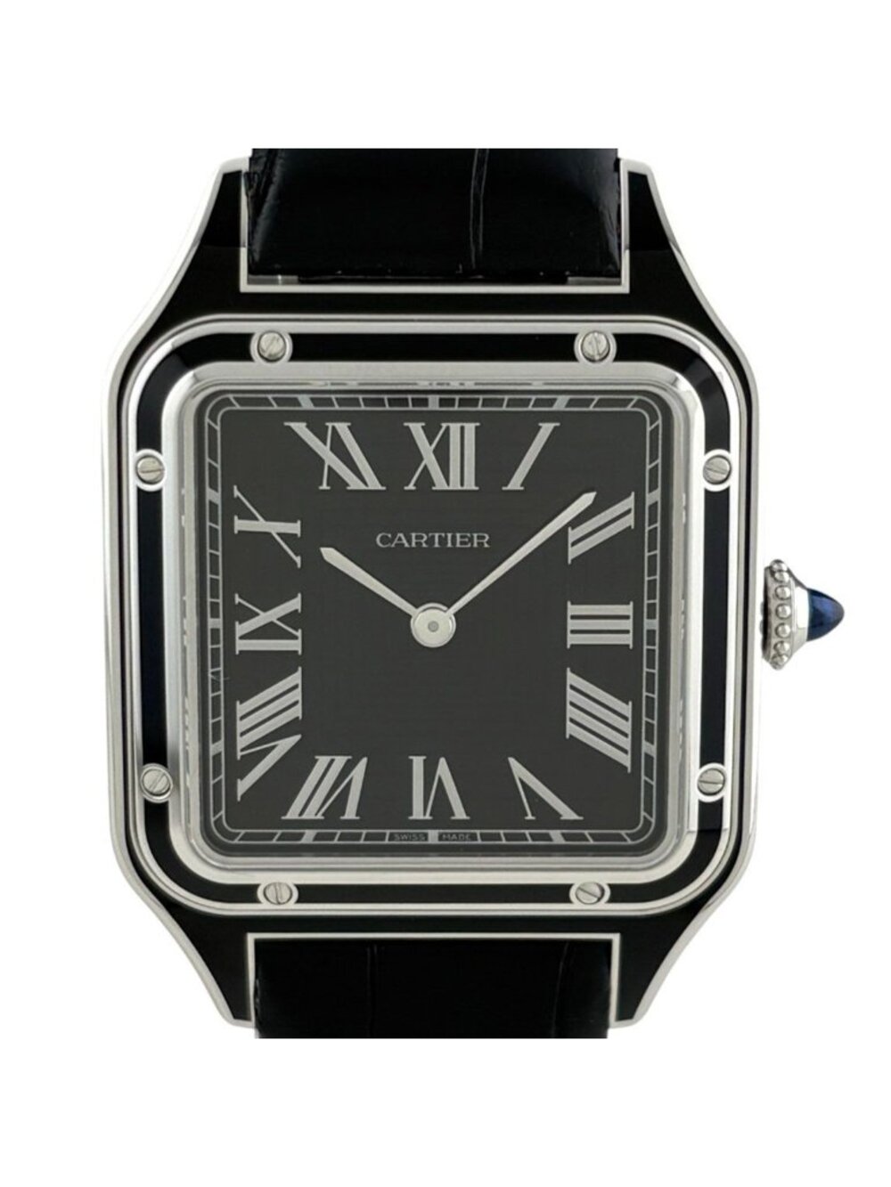 Cartier OH Done Santos Dumont LM Watch SS Leather Manual Wind Black
